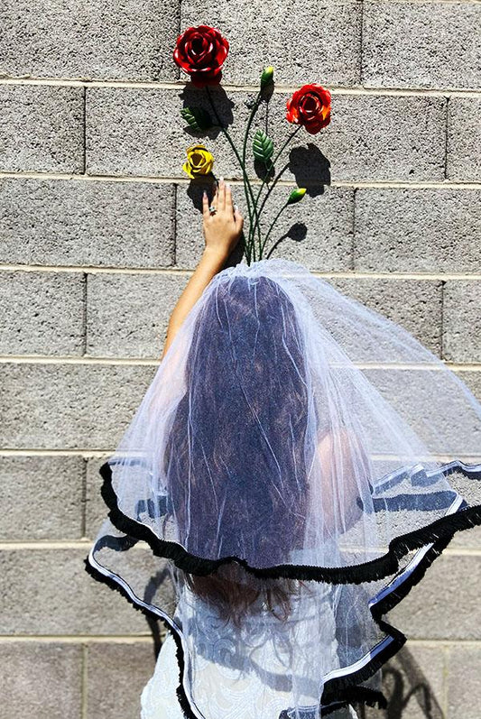 Black Fringe Trimmed Bachelorette Party Veil - Bride Vibes